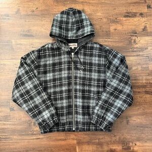 Supreme Black and Gray Checkered Hooded Jacket